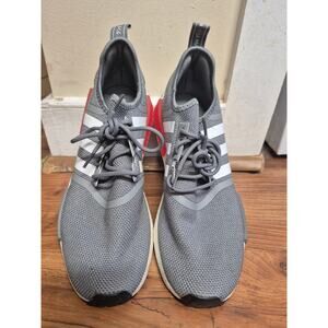 Adidas NMD R1 Grey Vivid Red Men’s Size 12 GY4874 Boost Running Shoes USED EXC